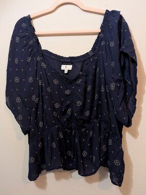 True Craft Lightweight Navy Peasant Top Size 3X